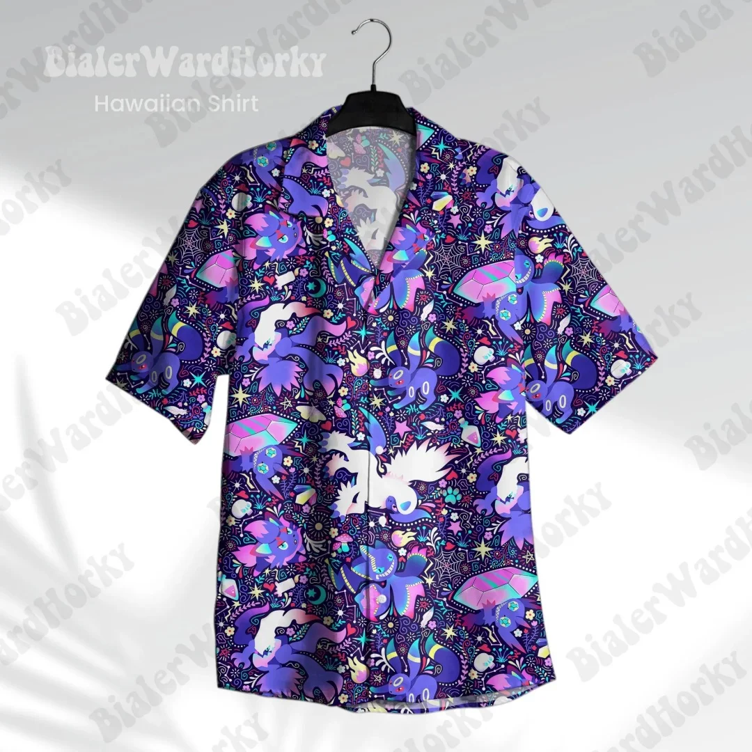 Dark Aura Hawaiian Shirt Pokémon Anime Inspired Shirt Gift Summer Leisure Men's T-Shirt Children's Clothing Tee Y2k Woman ﻿
