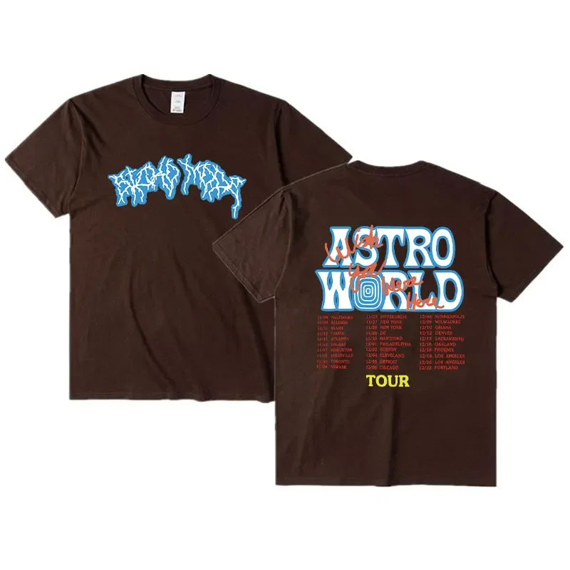 21ss Travis T Shirt Men Vintage Hiphop Cotton Streetwear Oversized Tee Tops Cactus Jack Lightning Brown