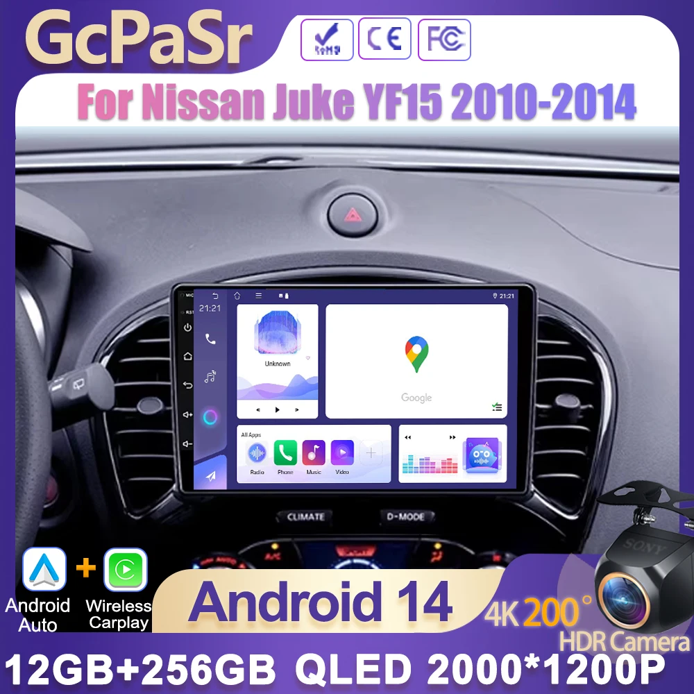 

Car Radio Android 14 For Nissan Juke YF15 2010-2014 GPS Navigation Video Auto Stereo Multimedia Player Screen No 2din 5G Wifi