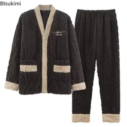 Herbst Winter Neue Korallen Fleece Pyjama Sets Männer Dicker Plus Samt Warme Homewear 2 Stück Große Größe Thermische Nachtwäsche für Männer