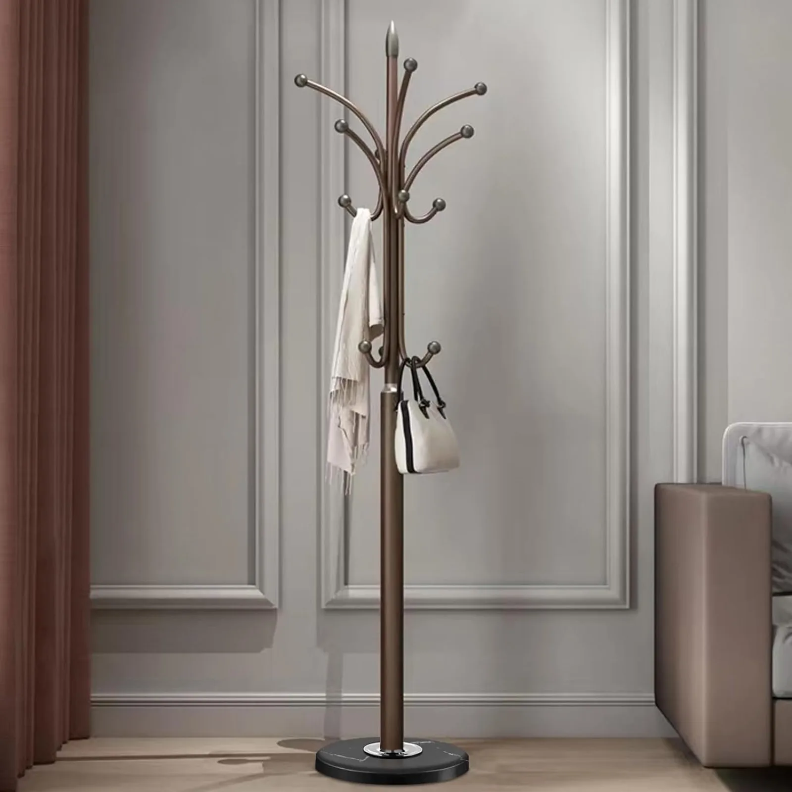 US US Metal Coat Rack Stand with Natural Marble Base,