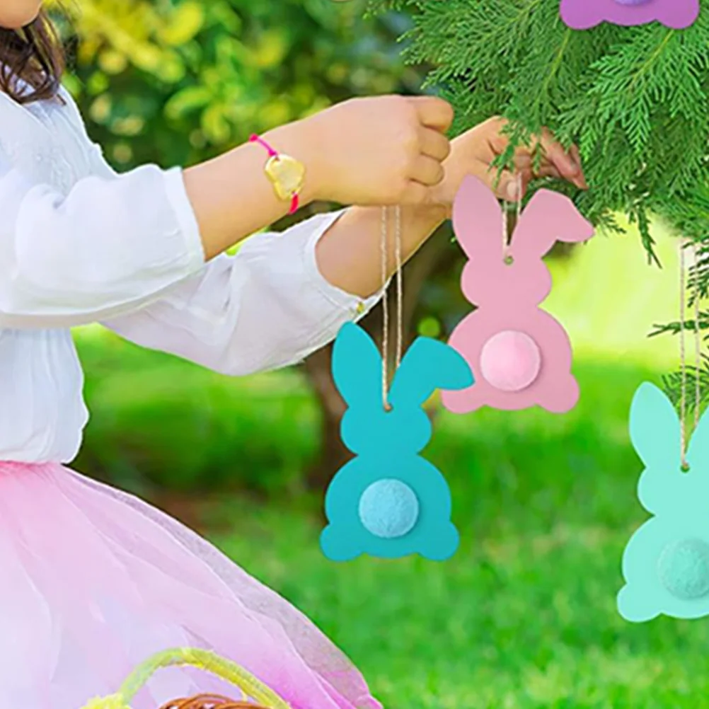 

20pcs Rabbit Pattern Pendant Wood Bunny Cutout Craft Unfinished Easter Decorations Wooden DIY Shapes for Home Party