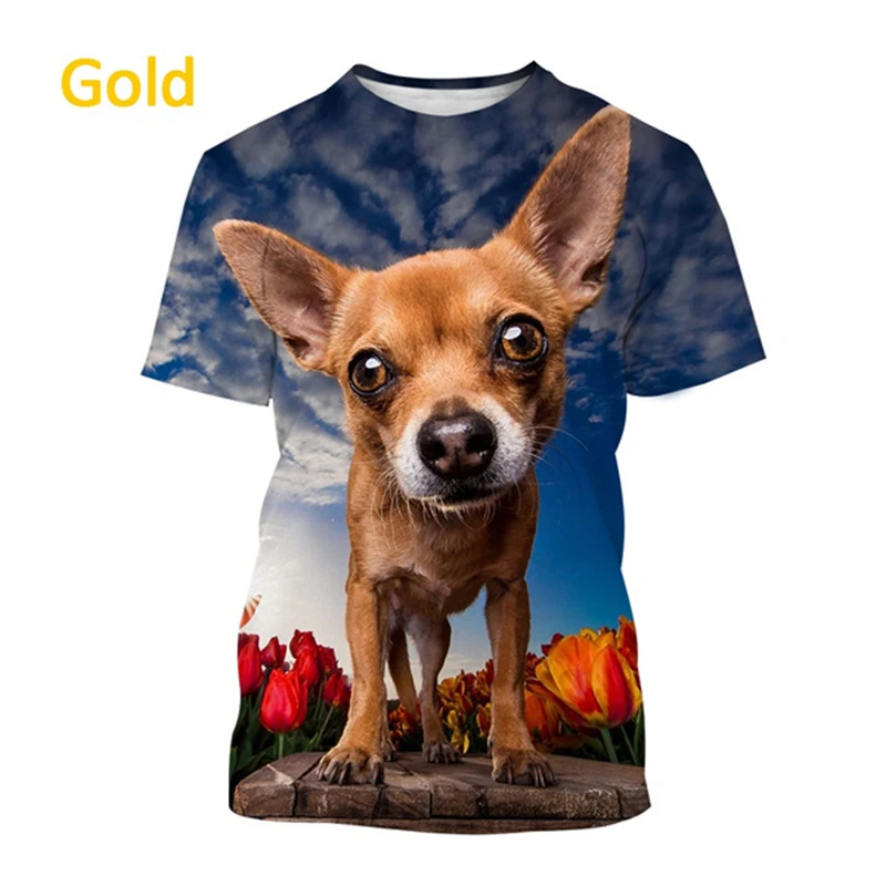 Cute Animals 3d Mens Graphic Tshirts Women Funny Chihuahua Dog Pattern T Shirt Kid Street Breathable O Neck Short Sleeve T-shirt