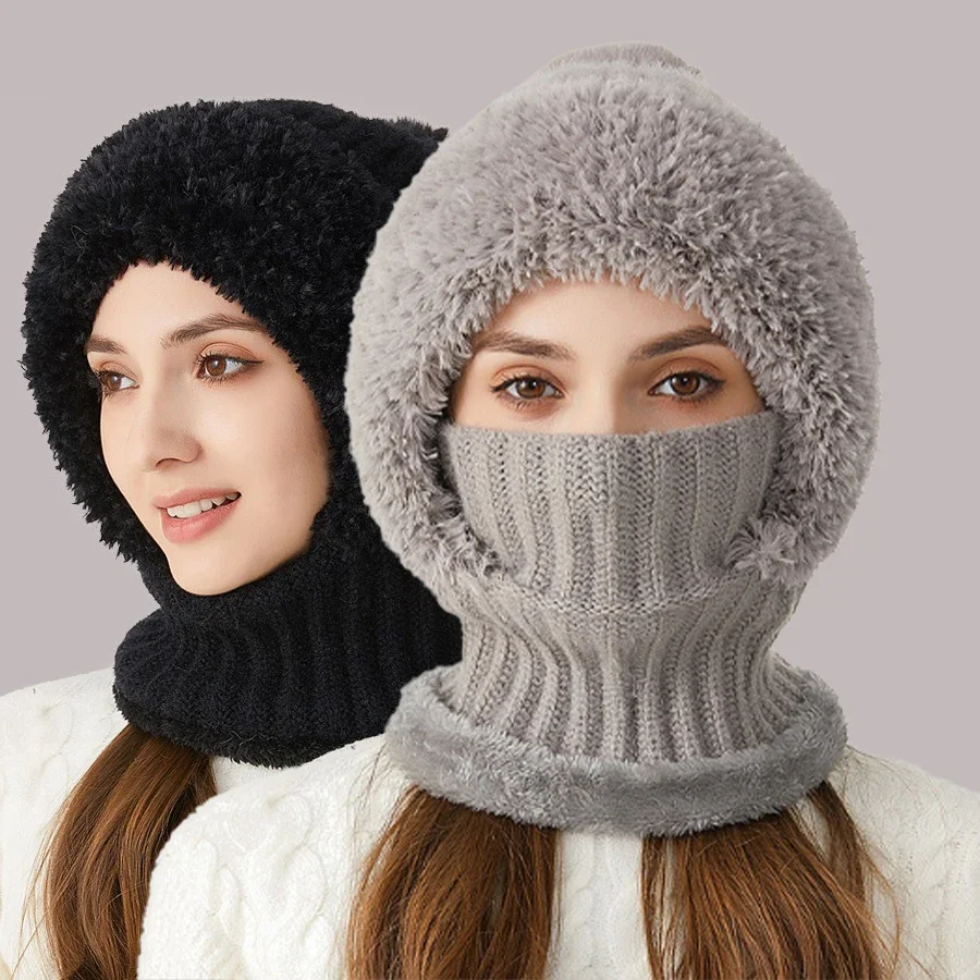 

1Pc New Winter Knitted Woolen Hat Velvet Ear Protection Balaclava Hats Fluffy Comforable Warmth Cover Cap Outdoor