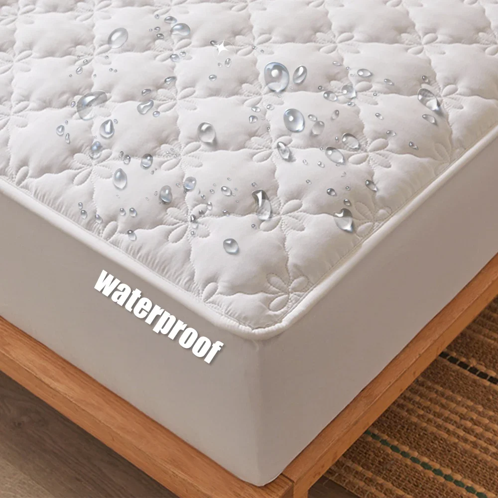 Waterproof Mattress Cover Fitted Sheet Thickened Quiet Non-slip Quilted Flower Pattern Customizable Size