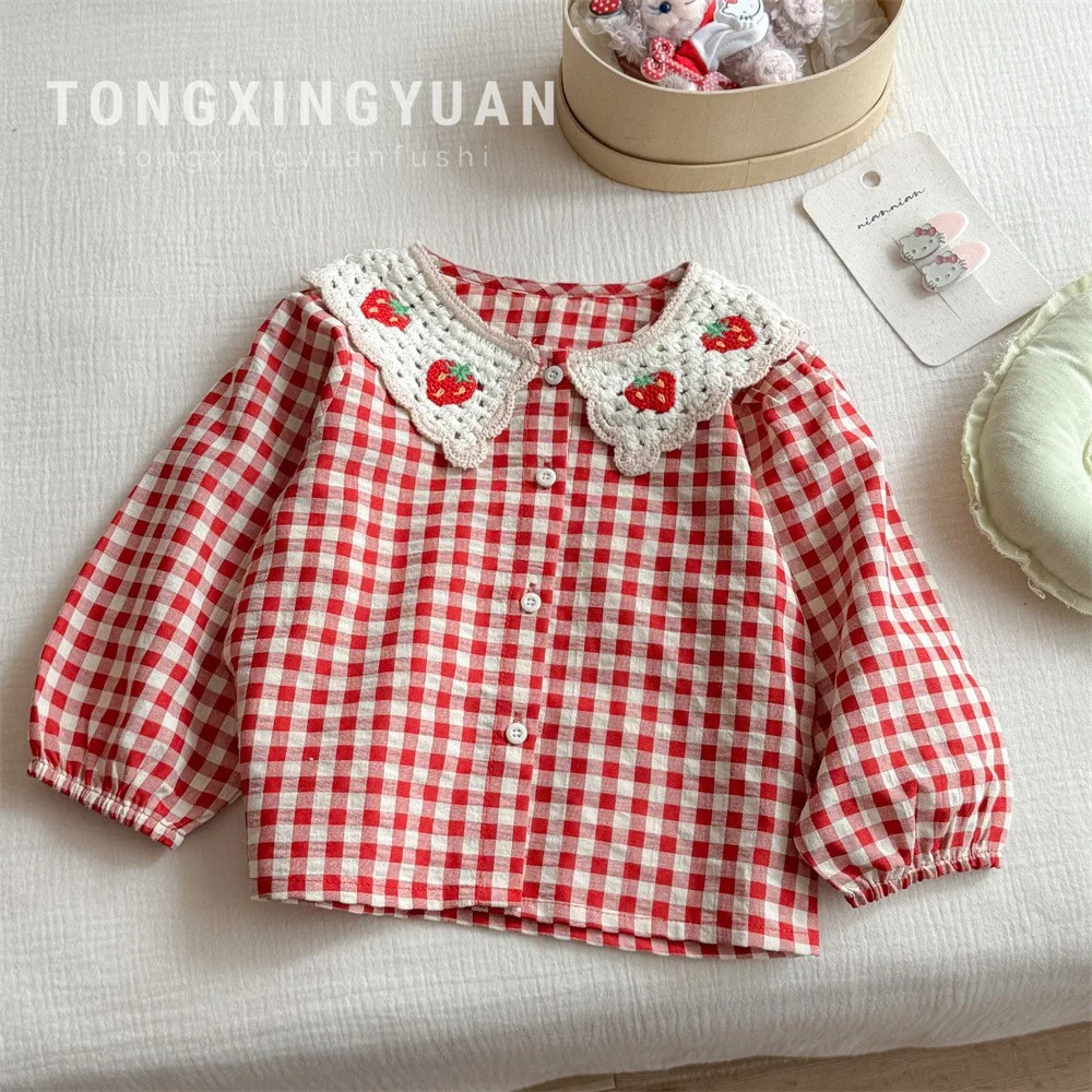 

Girls' Checkered Shirt for Spring and Autumn, New Style for Girls' Baby Doll Shirt for Early Autumn, Cotton Long Sleeved
