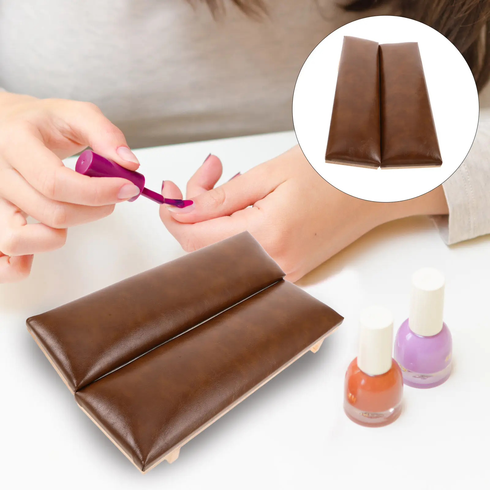 Manicure Hand Pillow Cushion Set: Caramel Brown Nail Art Hand Rest with Stable Desk Stand for Salon Efficiency