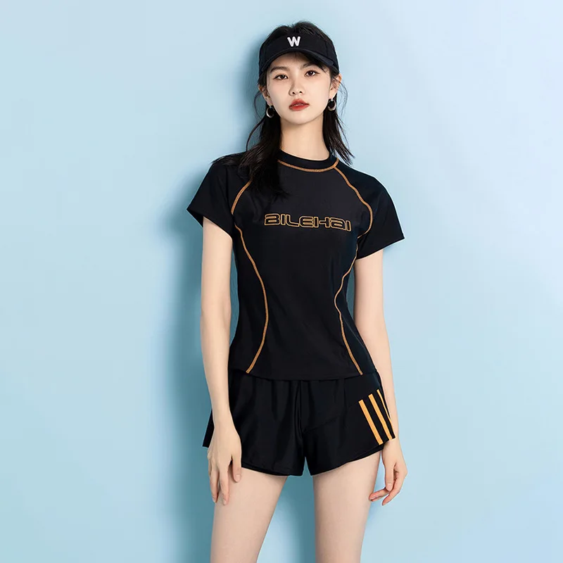 Split Sports Swimsuit Female Student Conservative Two Piece High Waist Flat Hoodie Soak Spa Swimwear