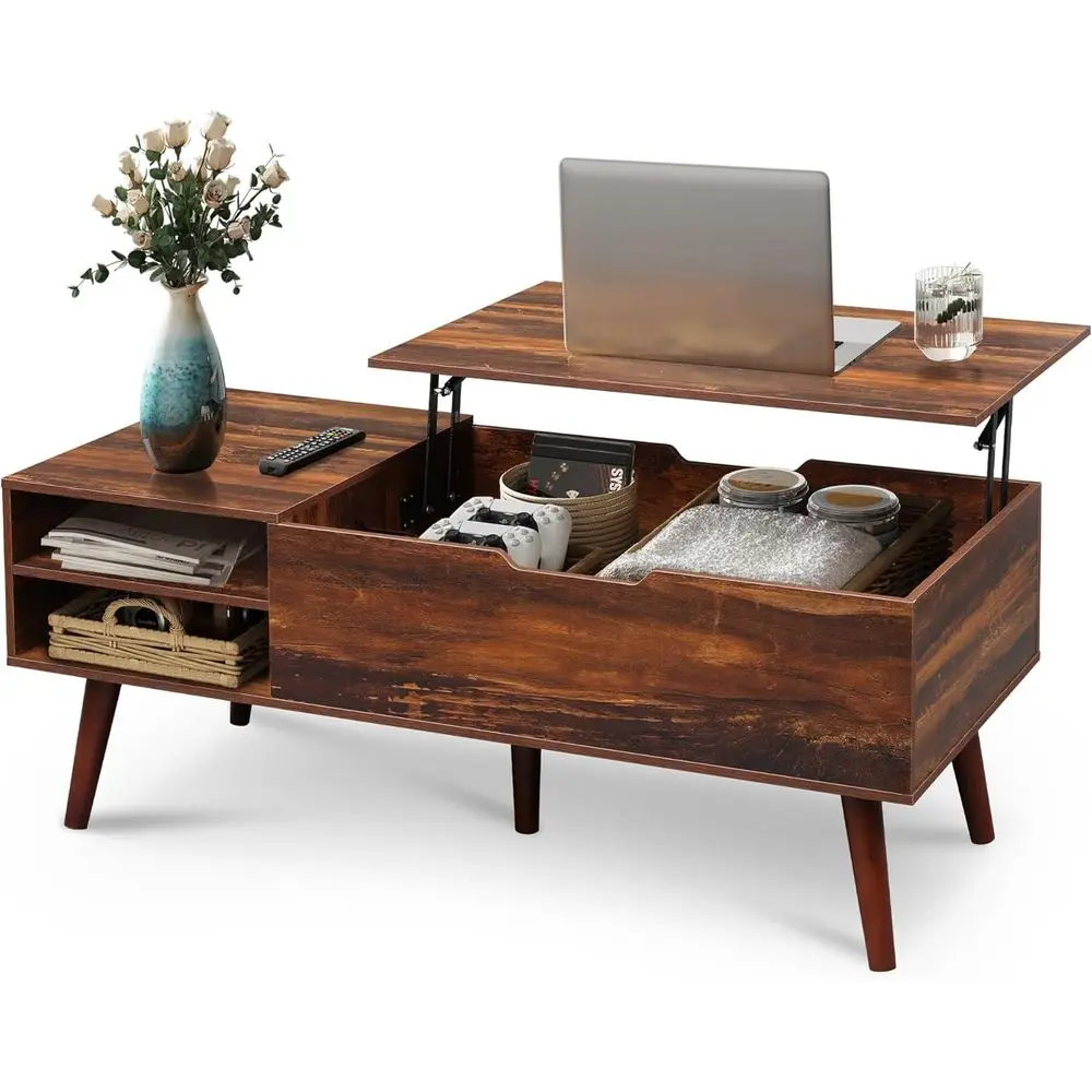

Adjustable Shelved 47 Rustic Oak Coffee Table with Hidden Compartment