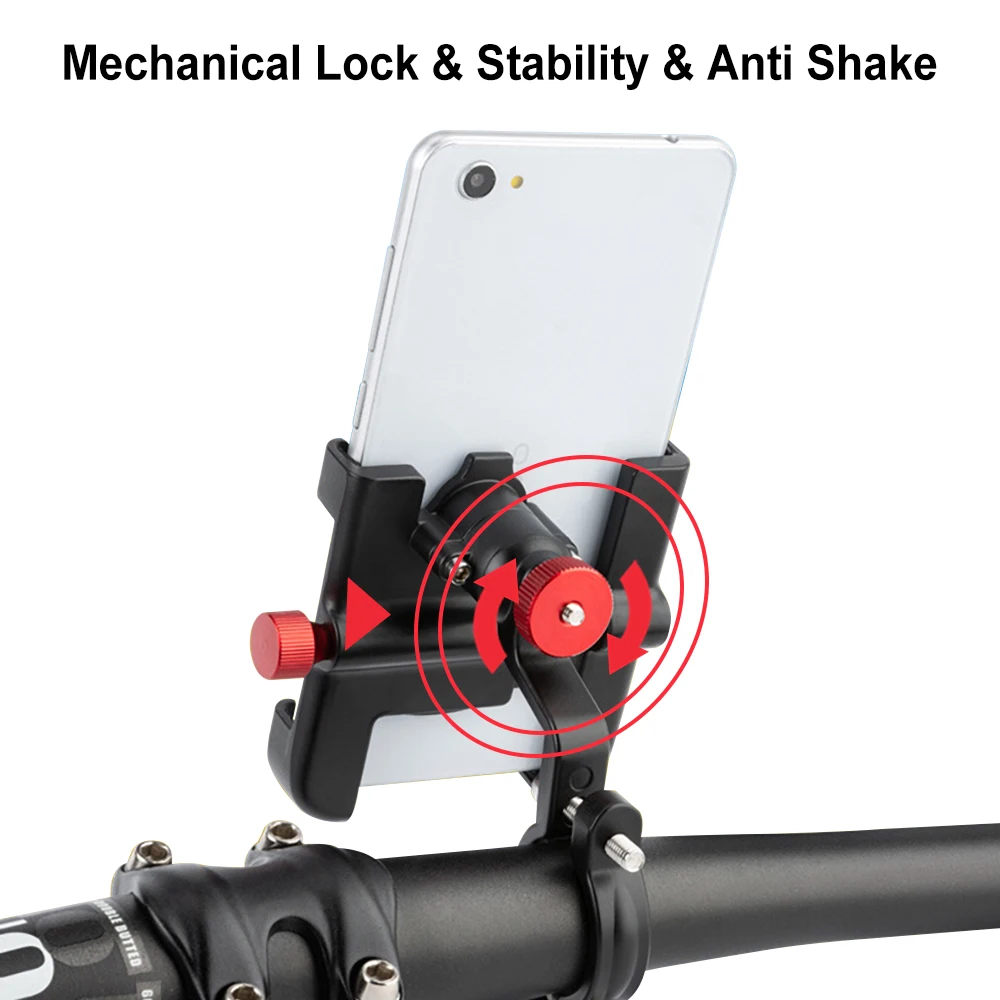 Aluminum Alloy Bicycle Phone Holder Non-Slip Universal Bike Motorcycle Handlebar Phone Mount Clip for Cellphone GPS Phone Stand