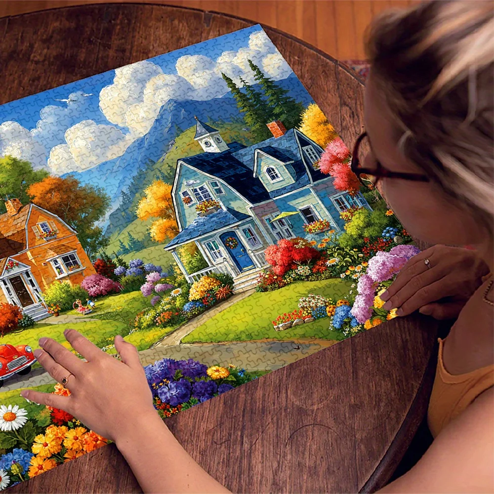 1000pcs Adult Puzzle - 500pcs Paper Puzzle - Large Size 27.56x19.69inch - Country Villa Garden Landscape - DIY Creative Game f