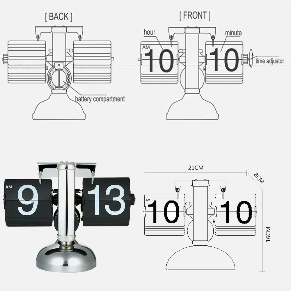 Small Scale Game Sports Timer Table Clock Retro Flip Over Clock Stainless Steel Flip Gear Operated Clock Watch view 4