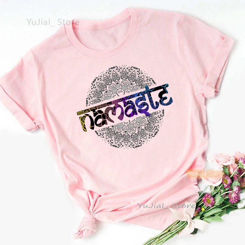 Namaste Lotus Flower Graphic Print T Shirt Women Clothes 2024 Funny Meditation Pink Tshirt Femme Harajuku Shirt Summer Tops Tee