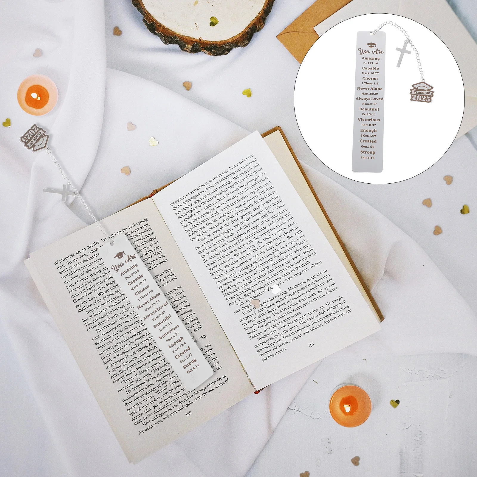 Stainless Steel Graduation Bookmarker Cross Cap Design Special Commemorative Value Reading Accessory Graduation Pendant