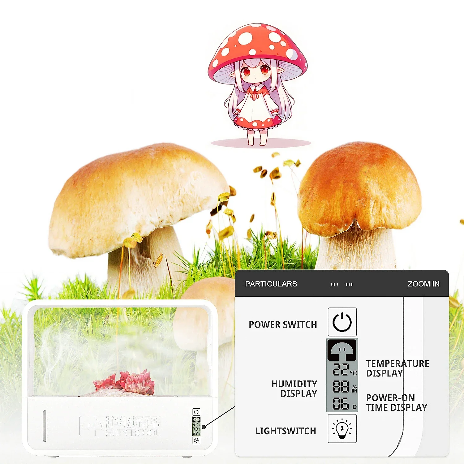 2024 Most Popular Mushroom Grow Kit Box With Smart Timing Lighting Supplementation Temp. Humidity Click Control Mushroom Kit