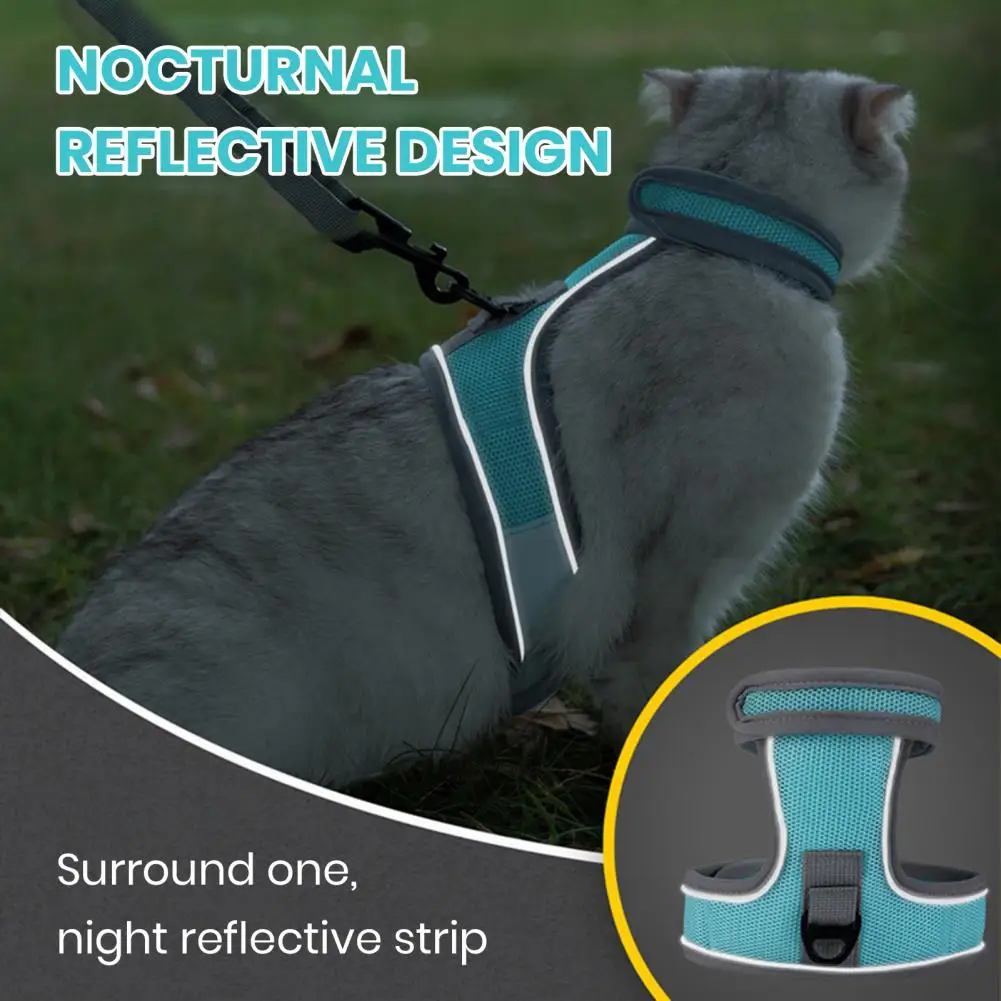 1 Set Pet Leash Adjustable Fastener Tape Reflective Cat Harness And Traction Leash Set for Outdoor Walks