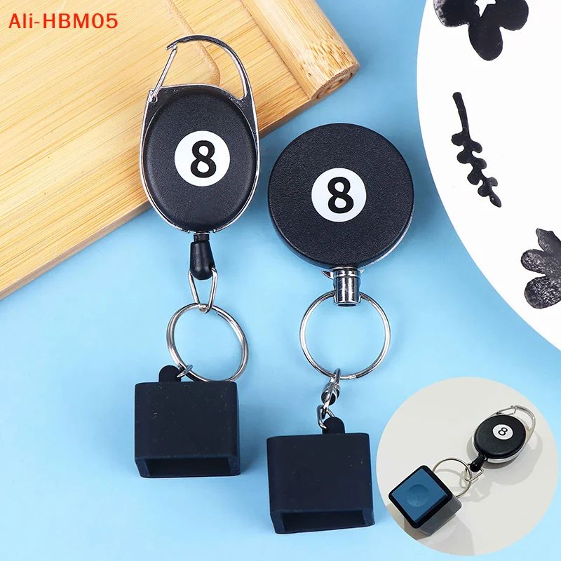 (HB05)1Pc Black Billiard Telescoping Chalk Holder Snooker Pool Cue Chalk Holder Keychain Retractable Rope Holder W Mounting Clip