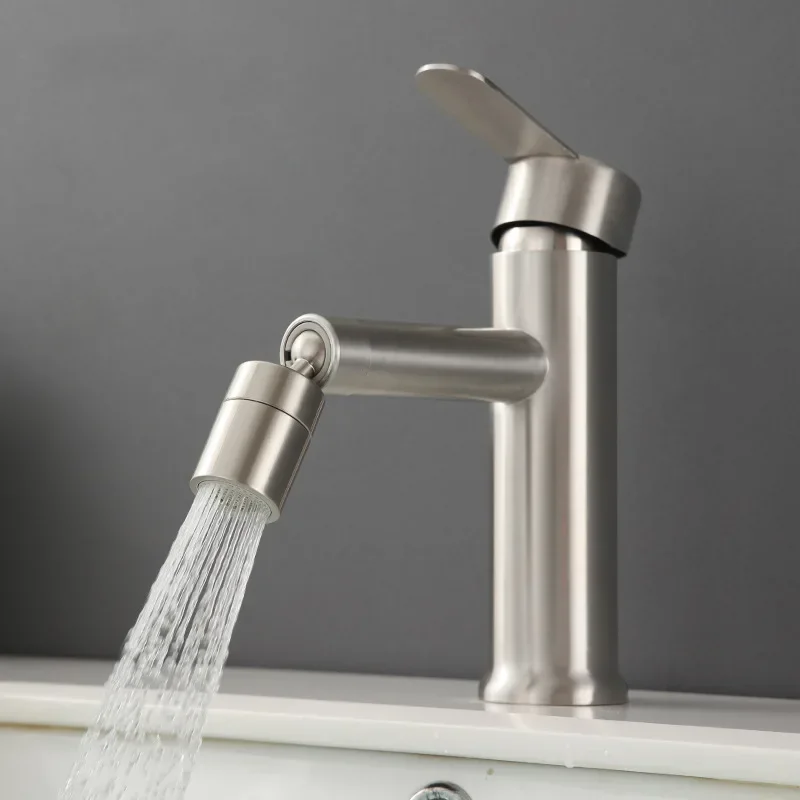 Bathroom Bidet Faucet Stainless Steel Cold and Hot Water Mixer Tap Sprayer 2 Modes 360Swivel Stream Waterfall Spout Basin Faucet
