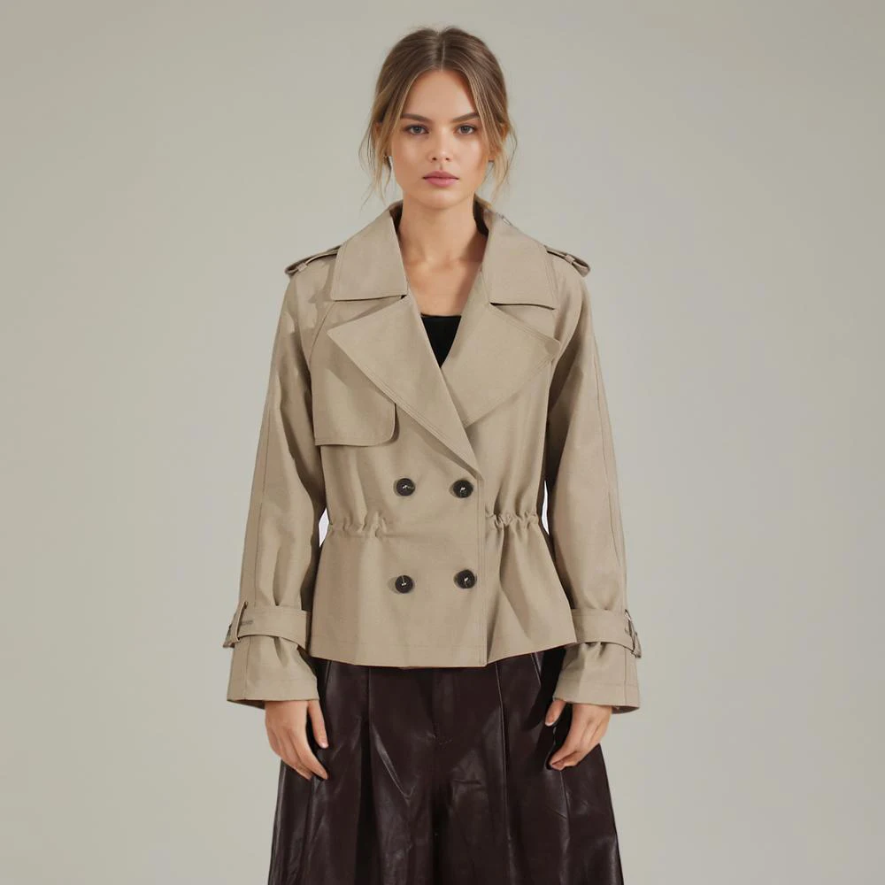 

Solid color fashion casual British style high-end sense versatile loose waist tie commuter short windbreaker jacket 2024 new