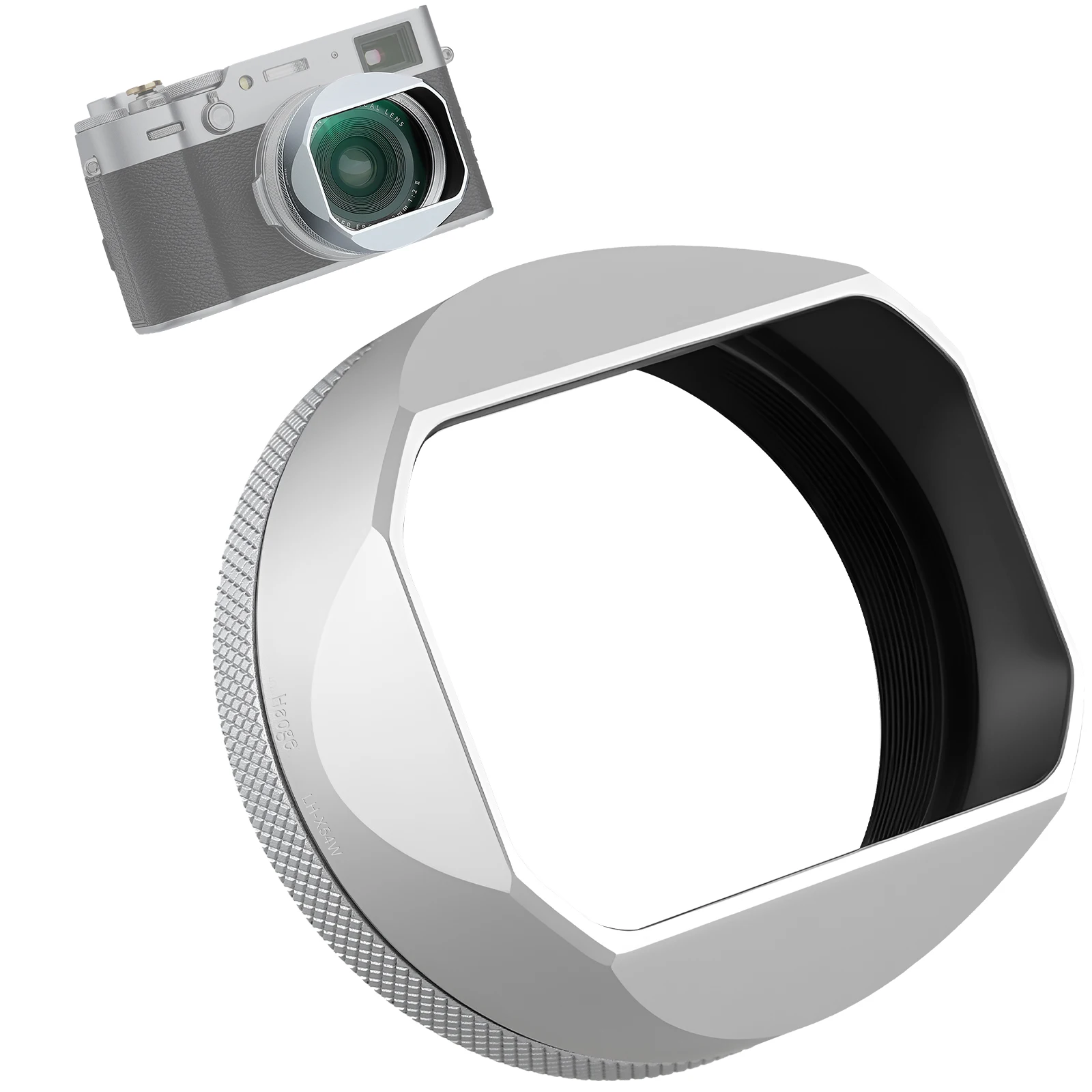 Haoge LH-X54B quadratische Metall-Gegenlichtblende mit 49-mm-Adapterring für Fujifilm Fuji X100VI X100V Kamera, Schwarz – Detail 1