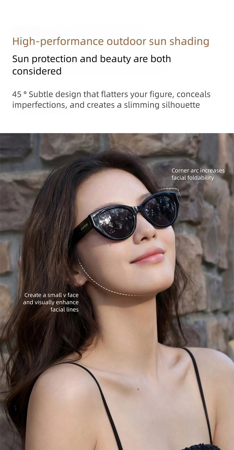 CAPONI Polarisierte Damen-Sonnenbrille mit Katzenaugen-Design, EMS-TR, Outdoor-Mode, Vintage-Design, Marken-Sonnenbrille, UV400, schwarzer Farbton, CP36029 – Detail 7