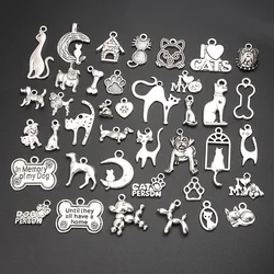 30pcs Random Mix Silver Color Pet Cat Dog Paw Charms Cute Animal Pendant Jewelry Making DIY Handmade Craft Accessories