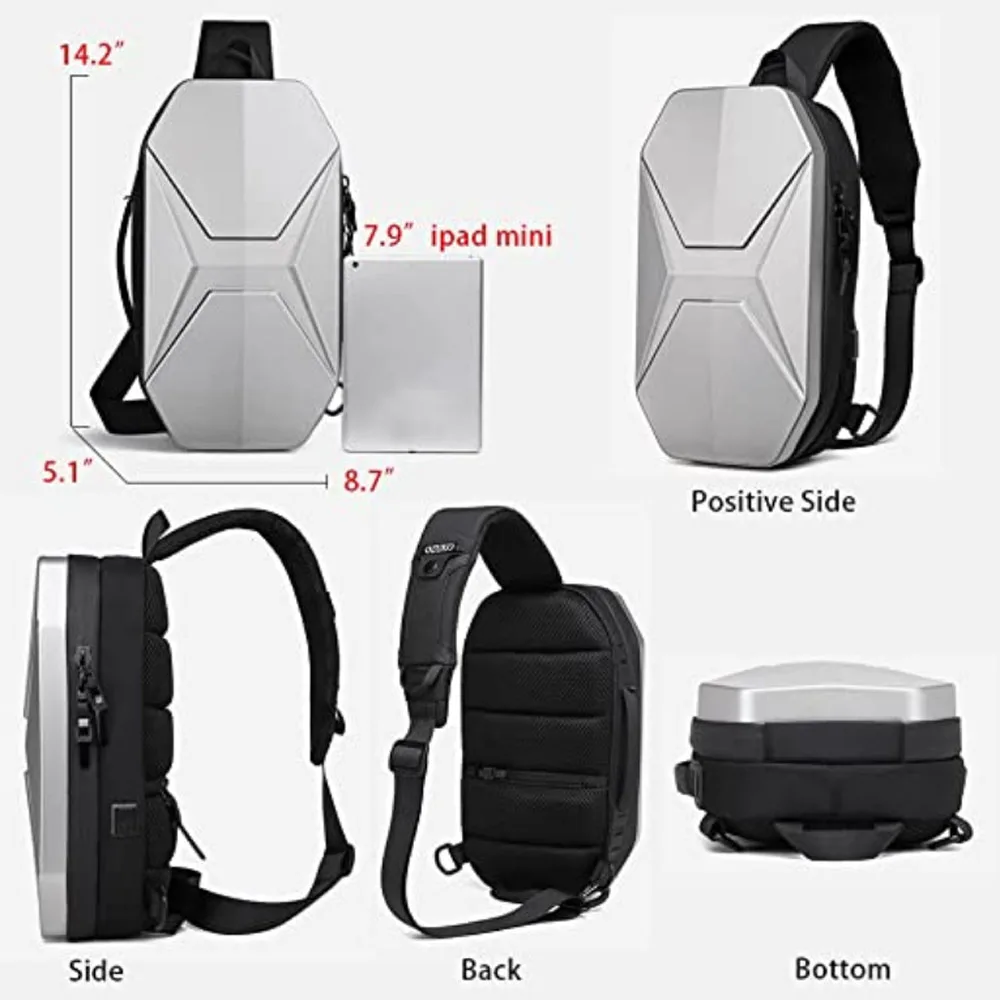 Sling Chest Bag USB Charging Port  for Men Women Waterproof  Backpack Hard Chest Back Bag Shoulder Backpack Travel