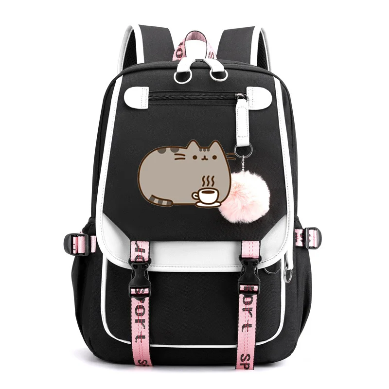 Cat Drink Coffee Backpack Canvas Bag Travel Rucksack High Quality cartoon cat Backpack Teenager Girls Schoolbag Laptop Bagpack