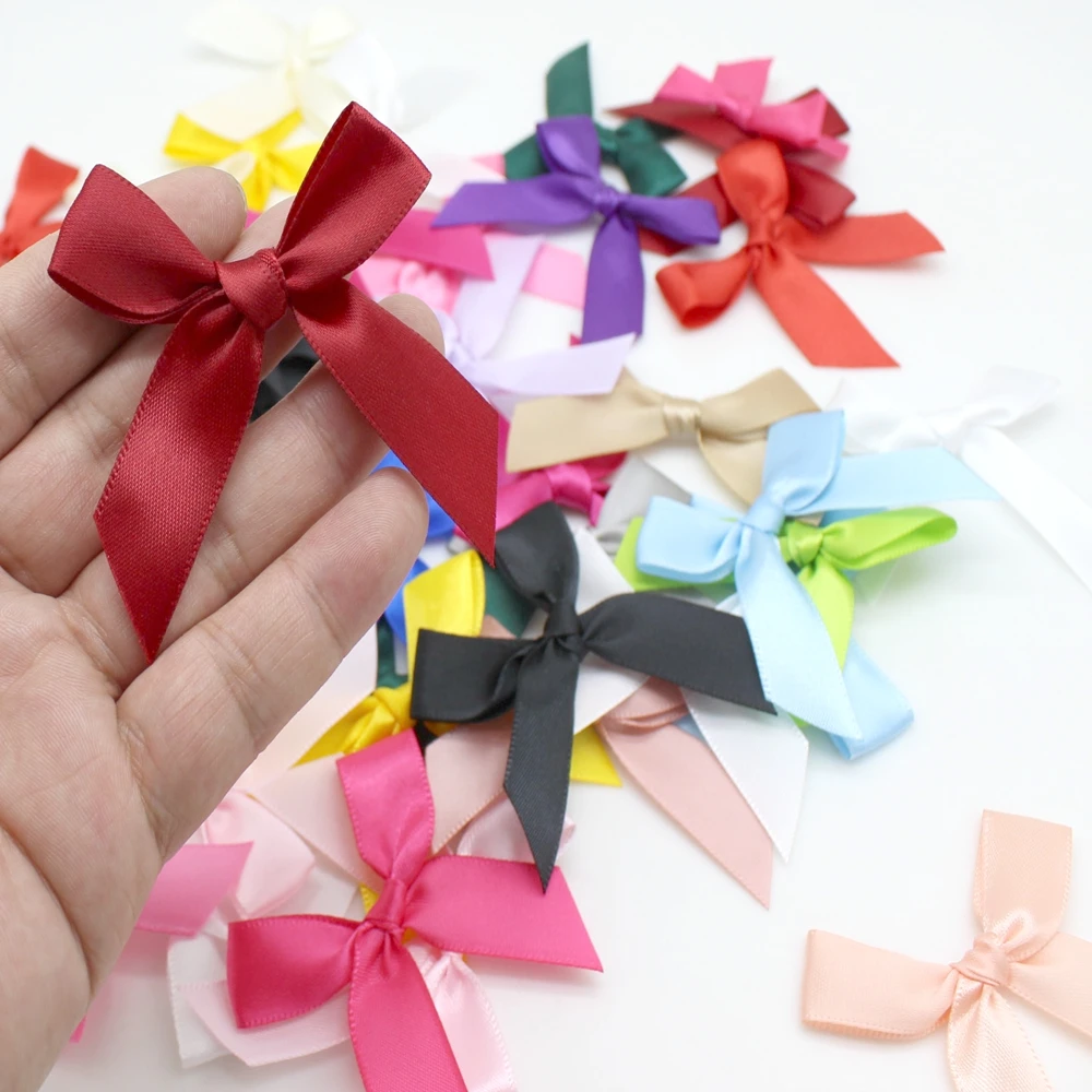 50PCS 5*5CM Ribbon Bows Solid color Polyester Satin Ribbon Bow Flower DIY Crafts Handmade Decoration Handwork Party Supplies