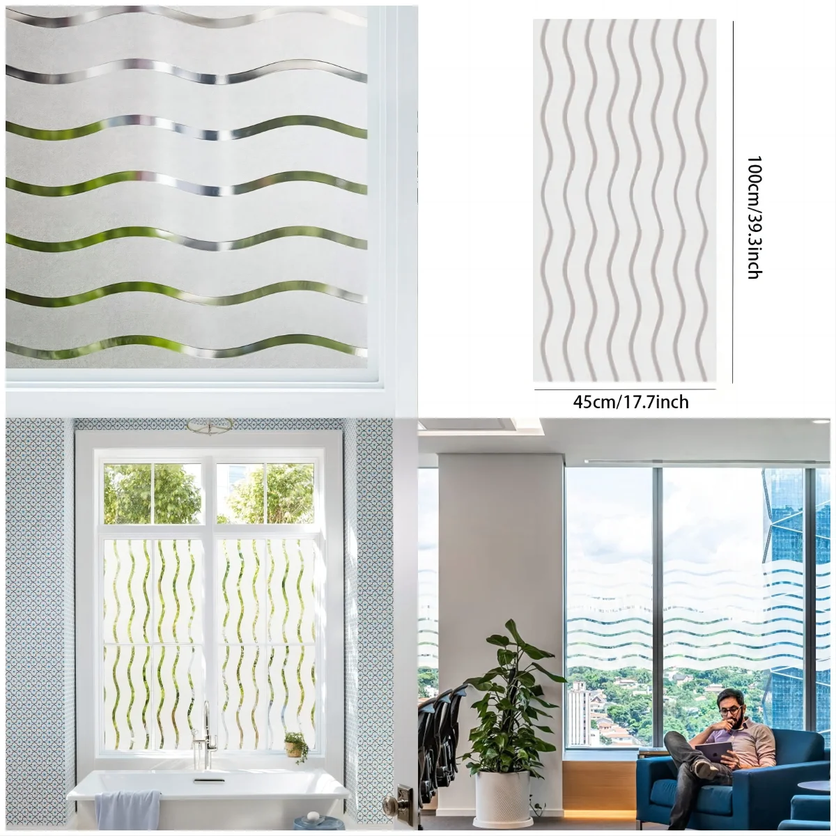 Frosted Window Film Privacy Film for Glass Windows Stripe Patterns Window Frosting Film Self-Adhesive Glass Film for Home Office