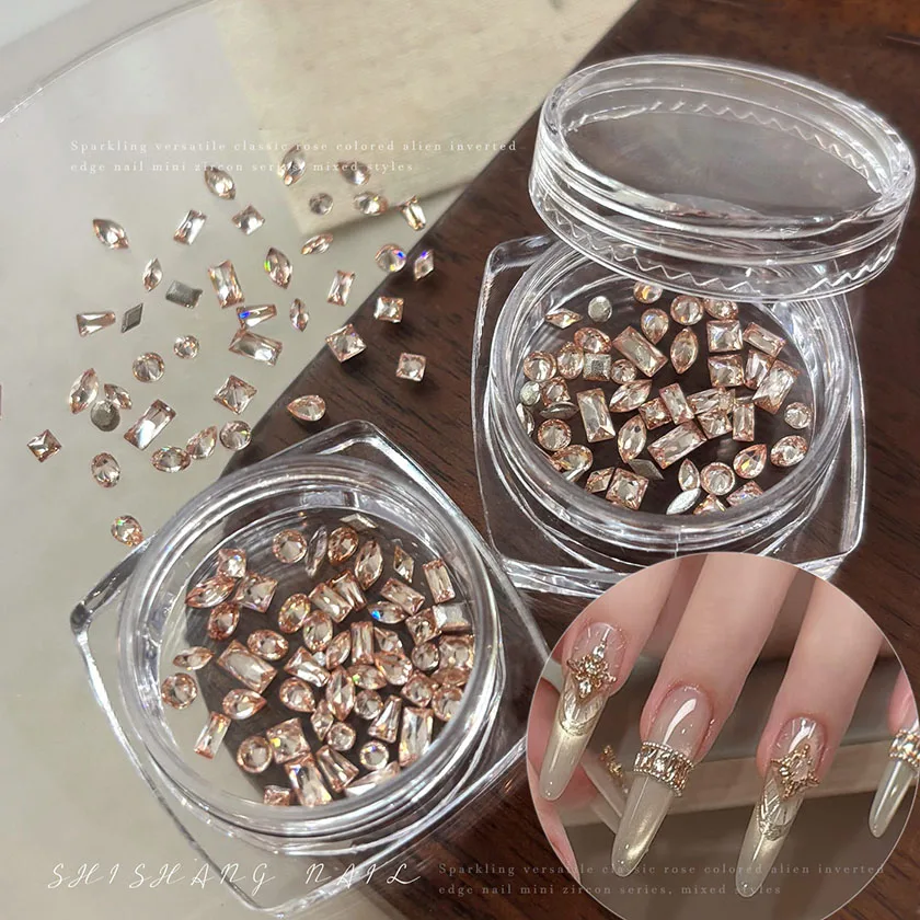 1jar Mini Flat Bottom Rhinestones Horse Eye Rhombic Water Droplet Shaped Zircon Nail Art Decoration DIY Manicure Tool Accessory