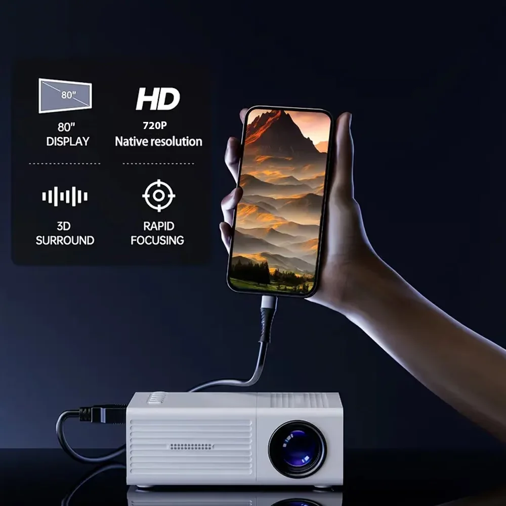 

Compact Mini Projector, 320*240 Native Supporting 1080P USB Connectivity, Remote Included | Works with Smartphones, Tablets