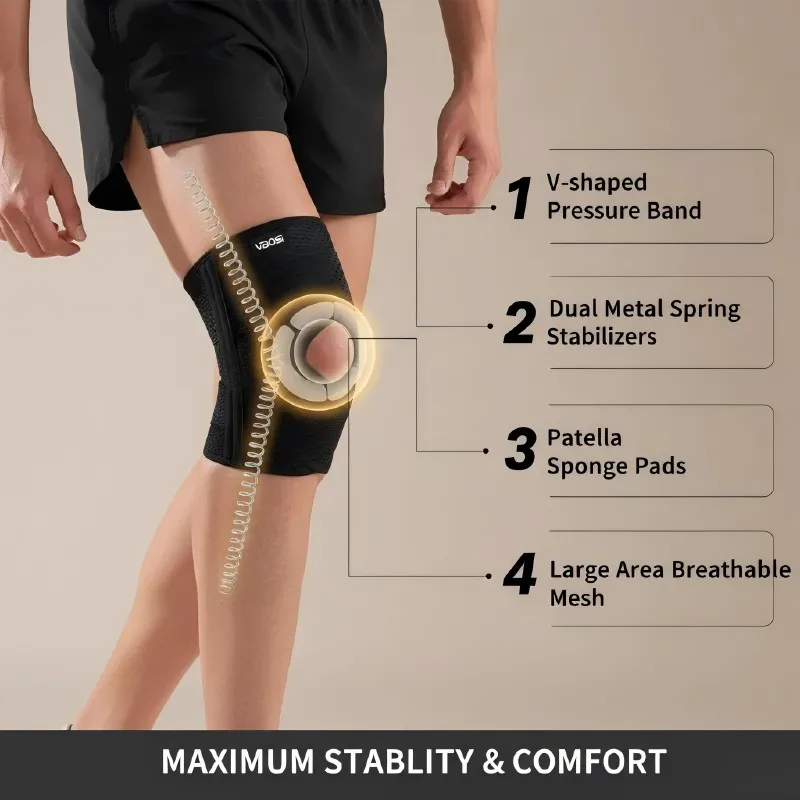 Breathable Knee Brace for Meniscus Injury, Adjustable Sports Knee Support with Patella Pad, Non-slip Compression Sleeve