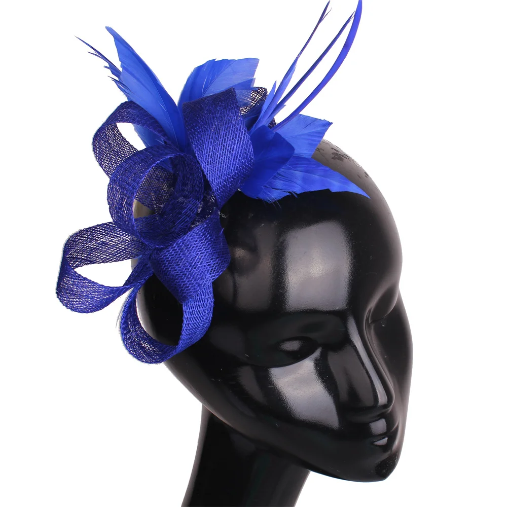 Women Royal Blue Fascinator Hat Hair Clips Elegant Bridal Wedding Party Headpiece For Prom Occasion Lady Headwear Accessories