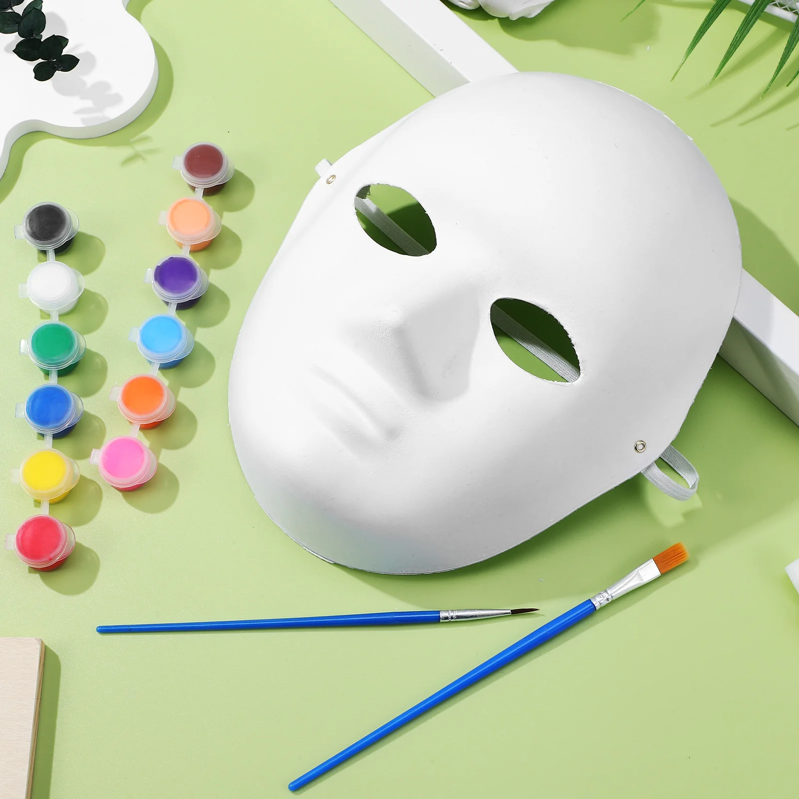 

1 Set Diy Paper Blank Pulp Craft Kit Masquerade Mask Painting Kit Brush Pigments Smooth Surface Versatile Usage Halloween Party