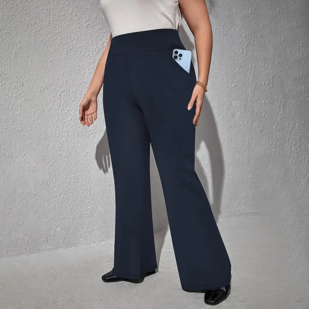 Damskie spodnie do jogi z wysokim stanem, długie legginsy damskie z elastyczną talią, kieszenie, spodnie rozszerzane, jednolite, codzienne spodnie dzwony.