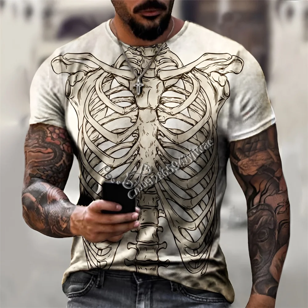 2026 Summer Men Halloween Horror Skeleton T-Shirts Bone Scary 3D Pattern Print Streetwear Men Fashion Short Sleeve MEN T-SHIRT