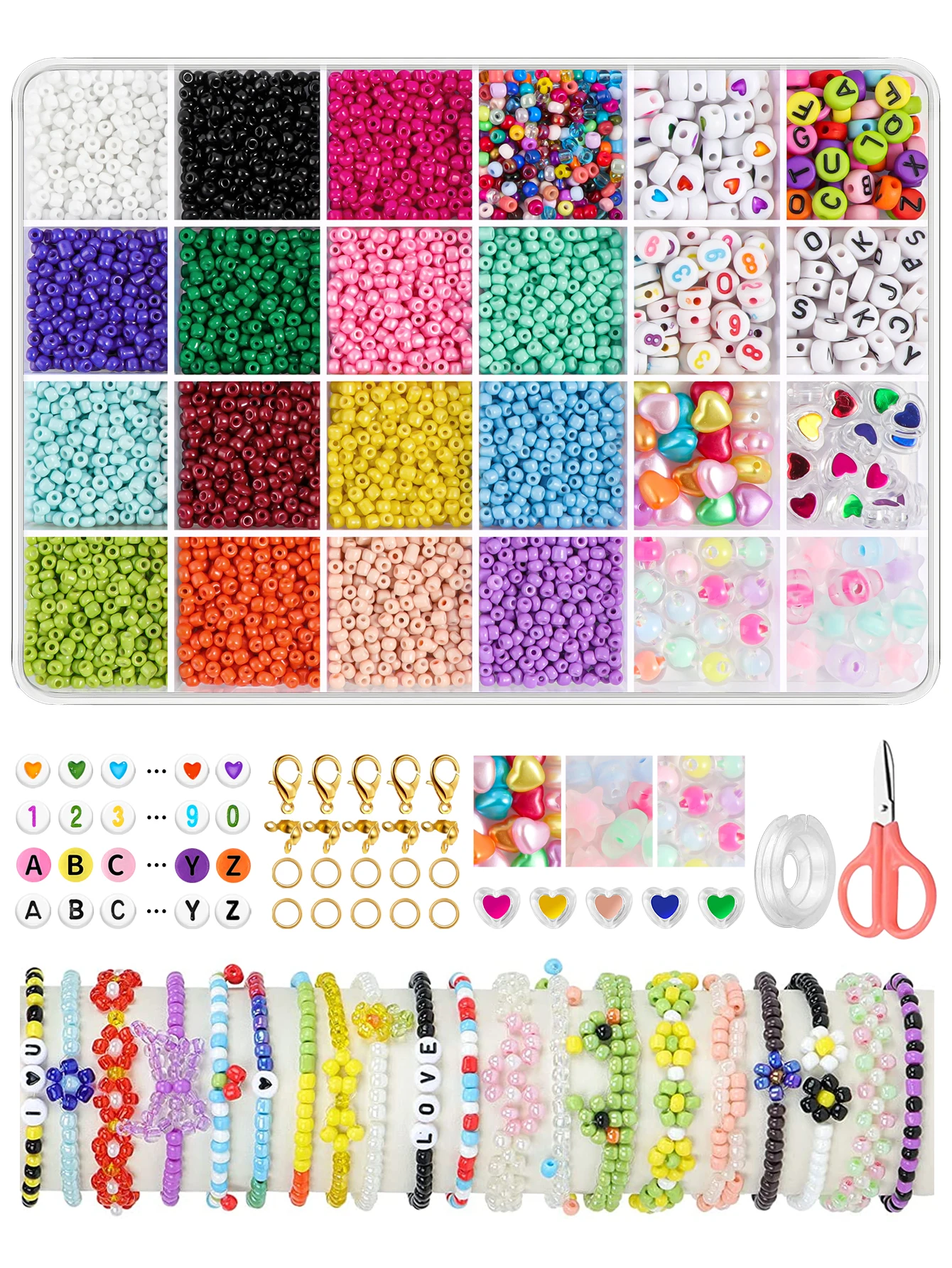 Kit de fabricación de joyas con pulsera de cuentas de semilla de vidrio de 24 colores y 3 mm, kit de clasificación de cuentas para adultos, cuentas pequeñas para hacer collares y anillos,