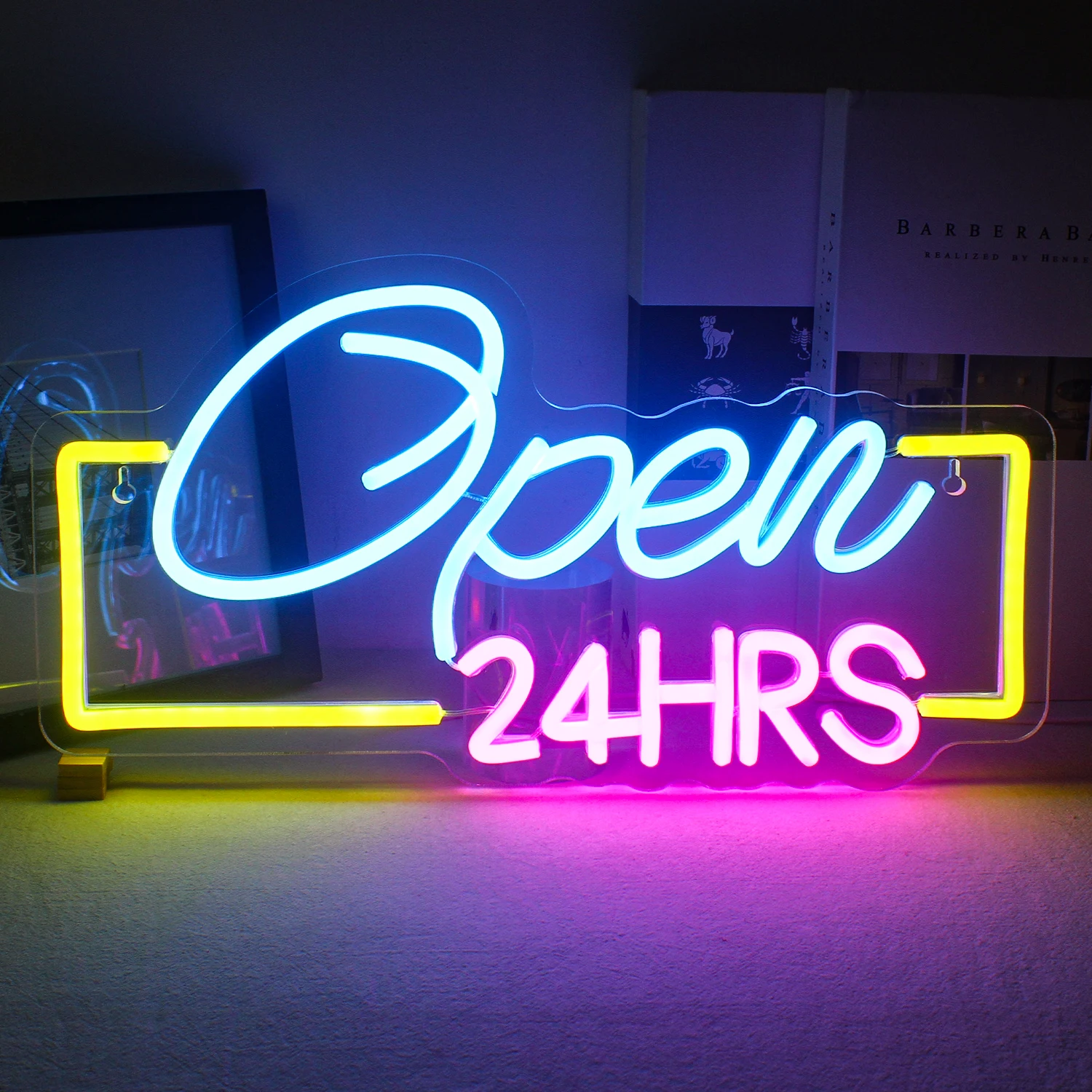 Open 24H Neon Sign Welcome Loge Bar LED Lights Aesthetic Room Decoration For Home Bars Pub Club Night Light Hanging Wall Lamp