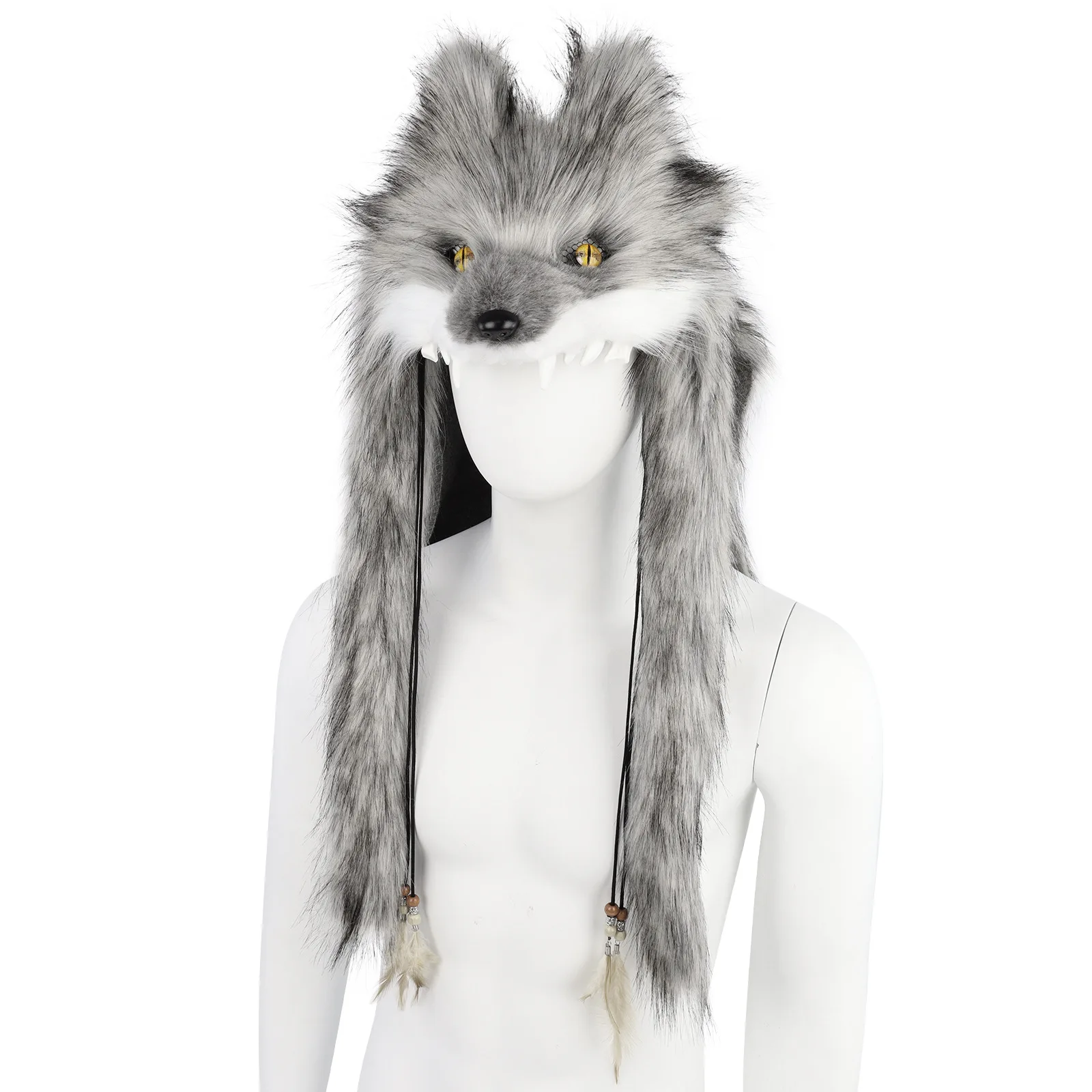 Plush Wolf Head Hat Faux Fur Wolf Mask Cosplay Animal Wolf Headdress Masks Halloween Carnival Party Costumes Props High Quality 5