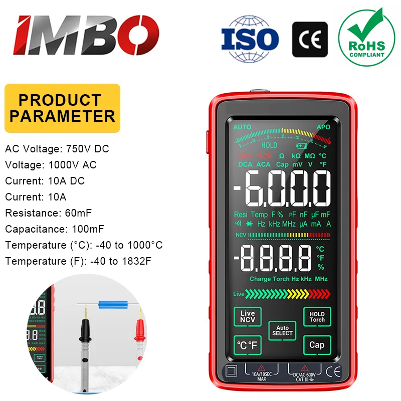 

Перезаряжаемый мультиметр с сенсорным экраном, высокоточный, с защитой от пробоя, автоматическим выбором диапазона, умный тестер для ремонта электрики