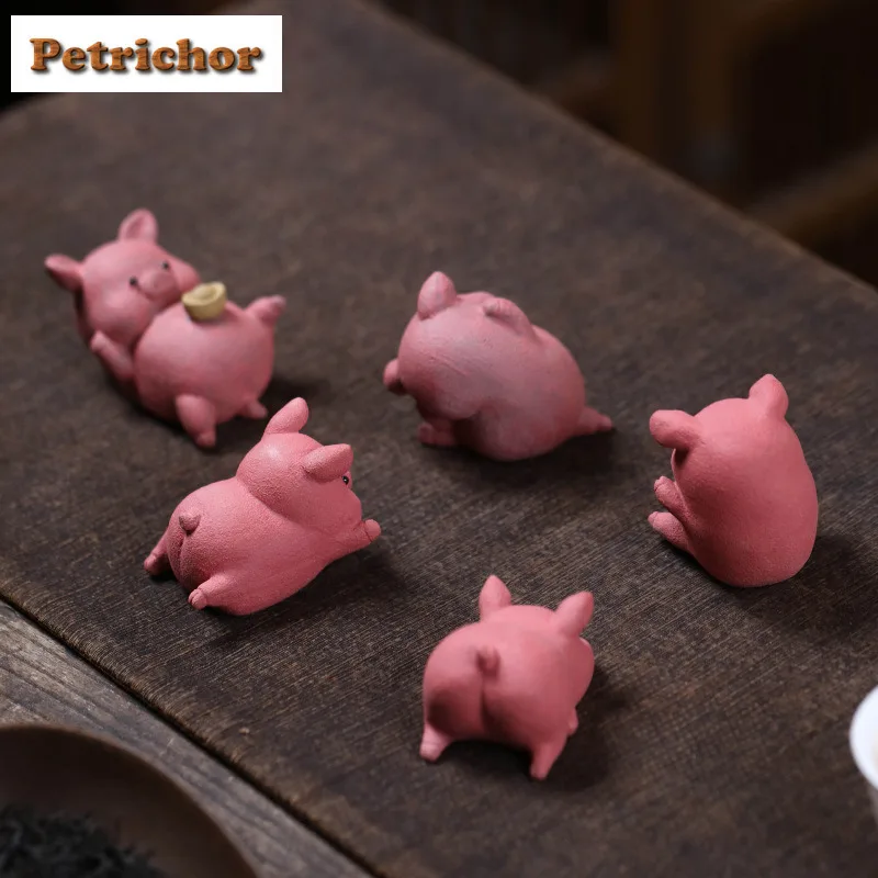 Yixing Purple Clay Mini Little Pink Pig Tea Pet Retro Flowerpot Landscaping Tea Figurine Play Toys Tea Statue Ornaments Gift - view 3