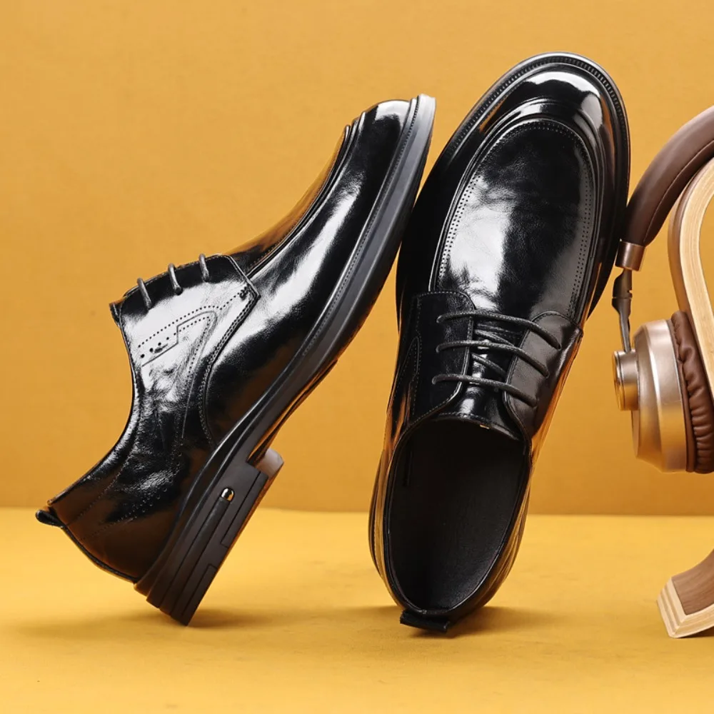 

New First-layer Cowhide Business Casual Leather Classic Comfortable Trend Lace-up Leather Soft Sole Breathable Single Shoes Men