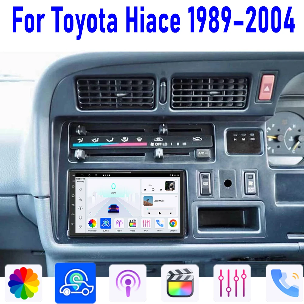 

Car Stereo Radio GPS 7" For Toyota Hiace 1989–2004 Head Unit Wireless Apple Carplay Android 15 Reversing Image WIFI 4GB-64GB