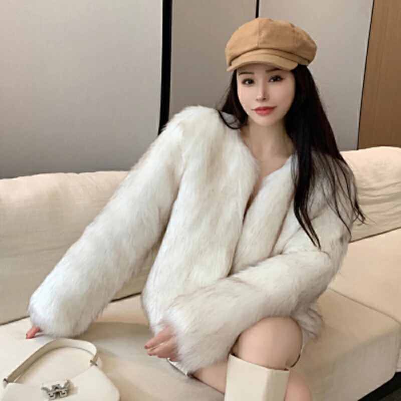 Mulheres falso casaco de pele de raposa inverno manga longa grosso quente jaqueta fofo solto moda coreano outwear elegante commuter escritório topo
