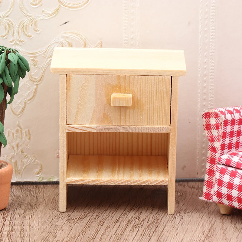 1/12 Dollhouse Miniature Bedside Table Drawer Cabinet Dollhouse Bedroom Furniture Decoration Dolls House Accessories