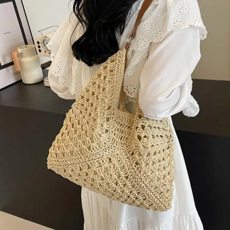 

Ladies Commuter Countryside Style Large Capacity Woven Bags Summer Beach Vacation Versatile Women's Tote Bag Soft Handle