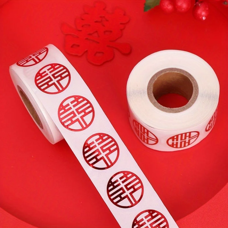 500pcs/rolls Chinese Style Xi Stickers, Happy Word Stickers Decor, China Vintage Stickers Tag Decorative Wedding Decals Applique