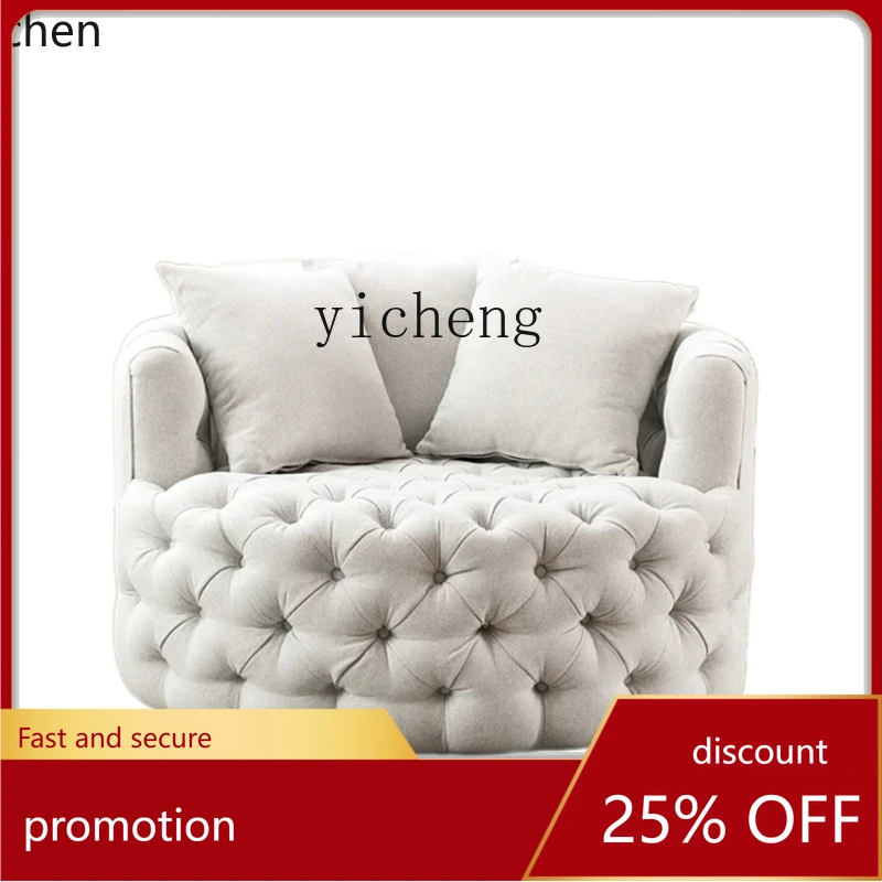 

YFY Linen Pull Buckle Single Sofa Rotatable round Lounge Sofa Chair