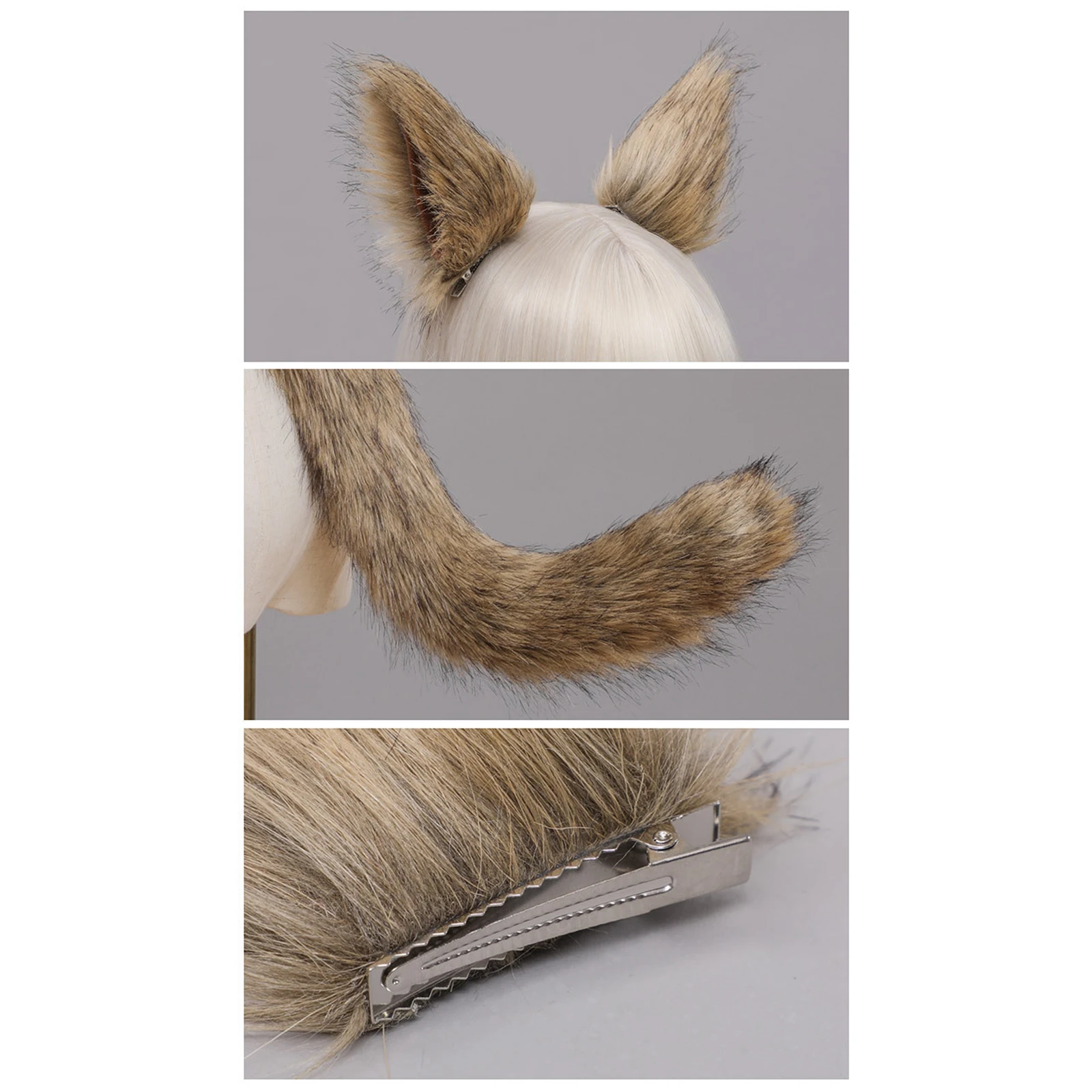 Fox Ears and Tail Set Headdress Cosplay Props Cat Ear Hair Clip for Unisex Kids for Costume Accessories fox ears tail kit prom